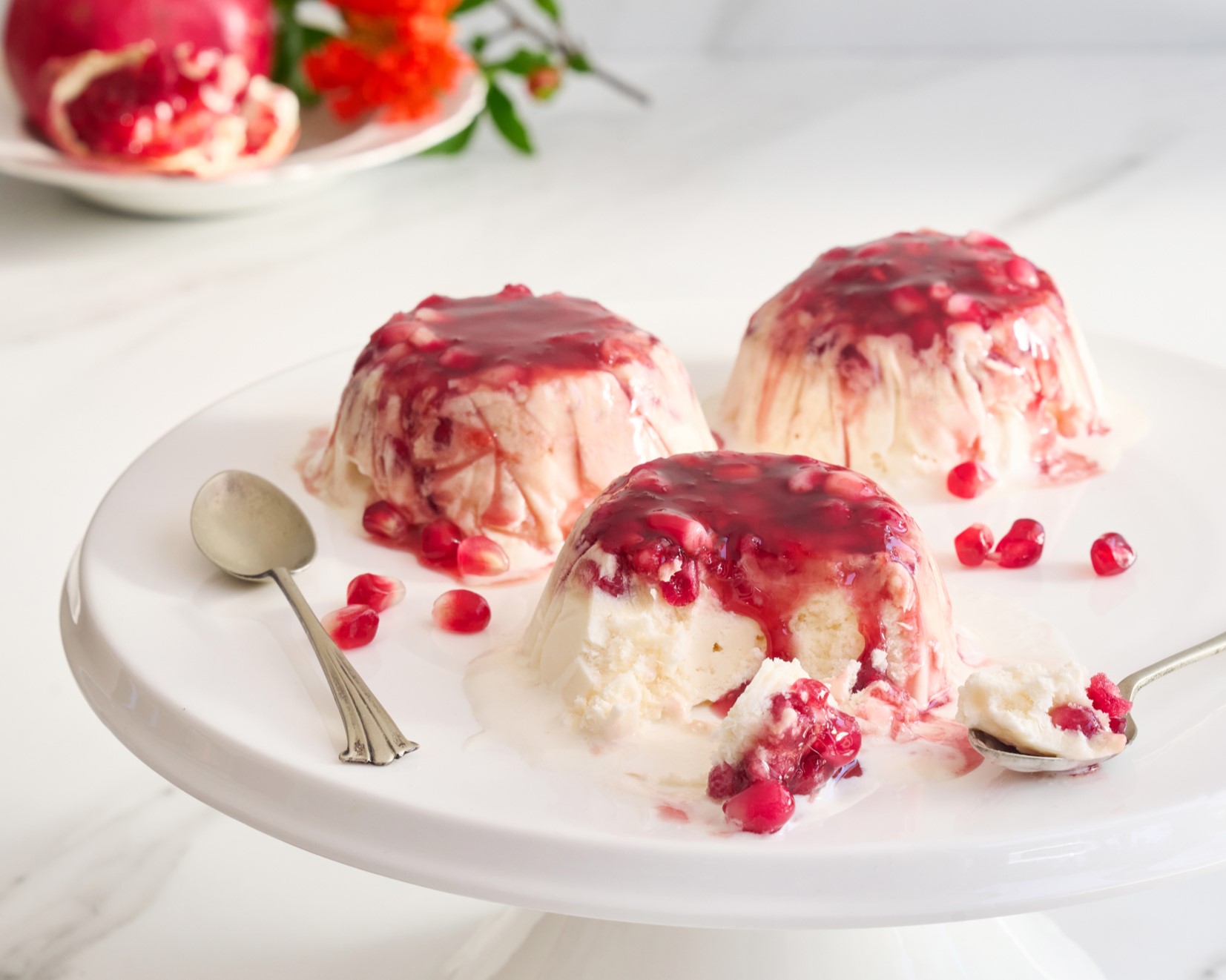 Frozen pink pomegranate dessert