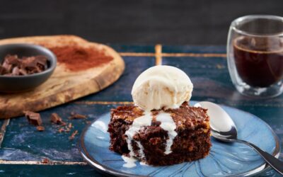 Marbled chocolate malva pudding