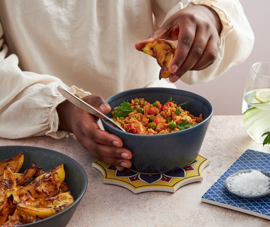 Chicken and bacon paella